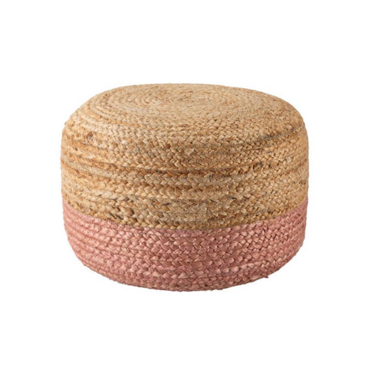 Calliope Hand Braided Jute Ottoman - Pink