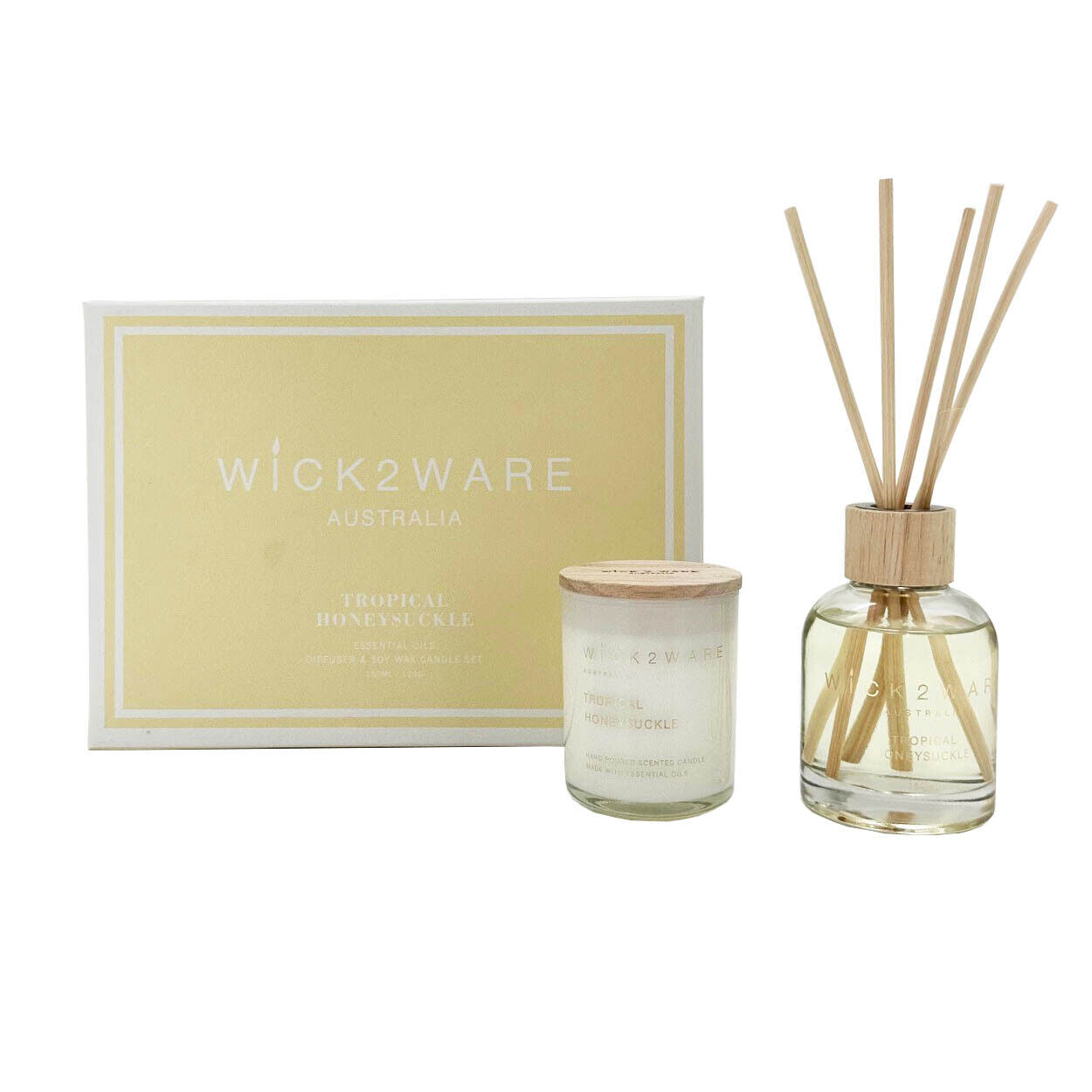 Tropical Honeysuckle Essential Oils Diffuser and Soy Wax Candle Set