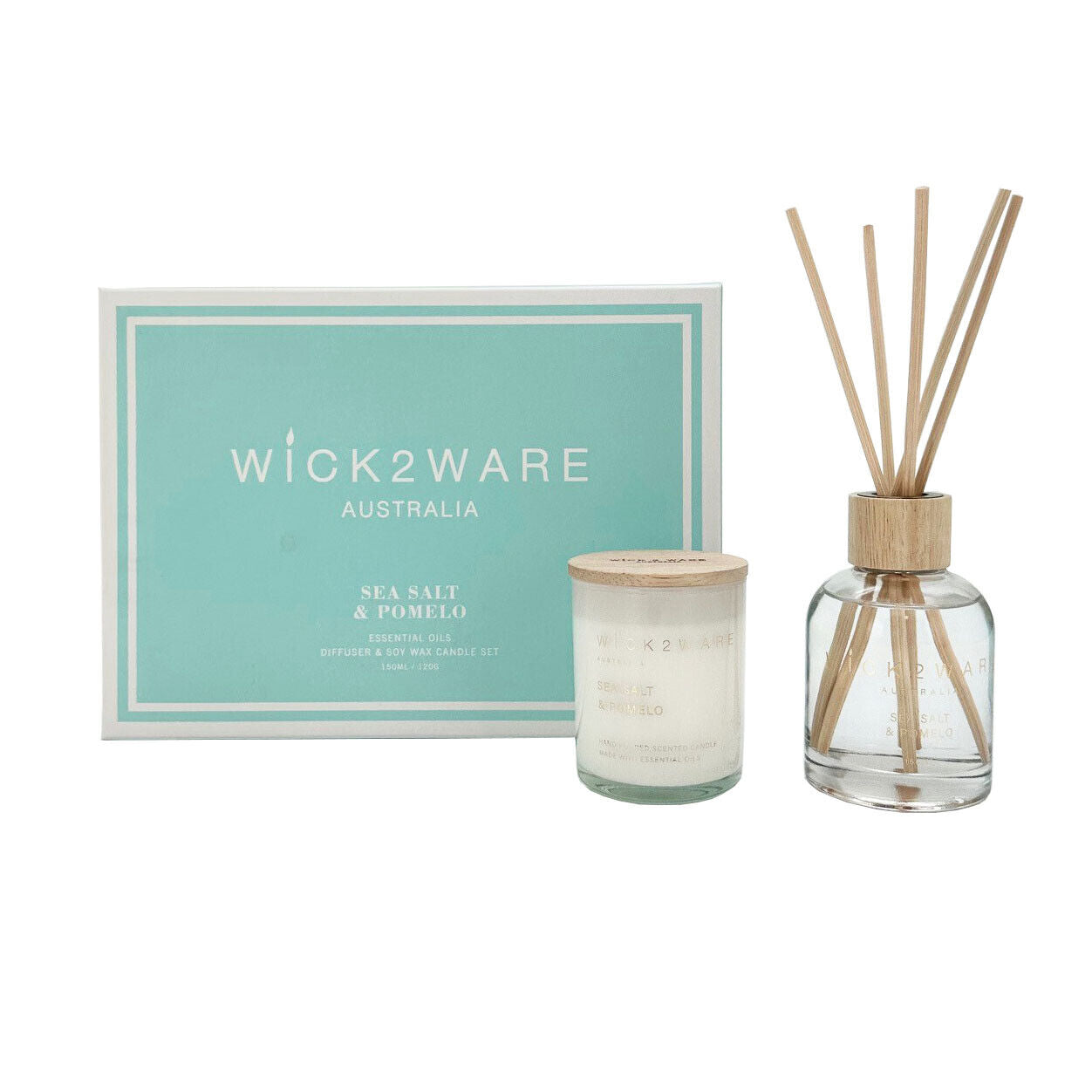 Sea salt and Pomelo Essential Oils Diffuser and Soy Wax Candle Set