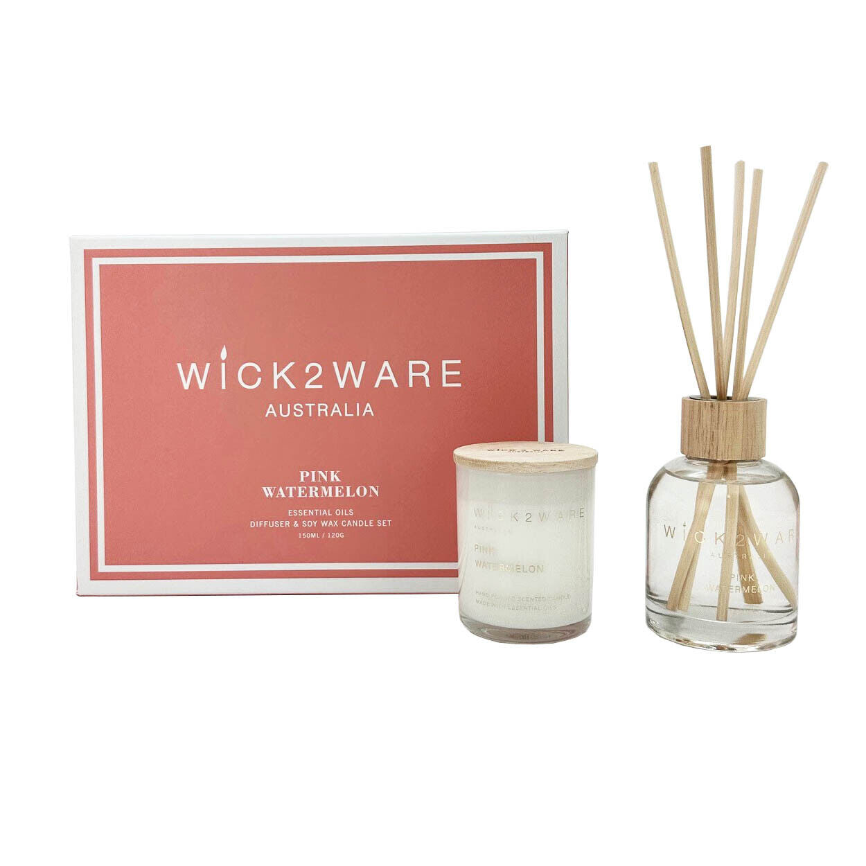 Pink Watermelon Essential Oils Diffuser and Soy Wax Candle Set