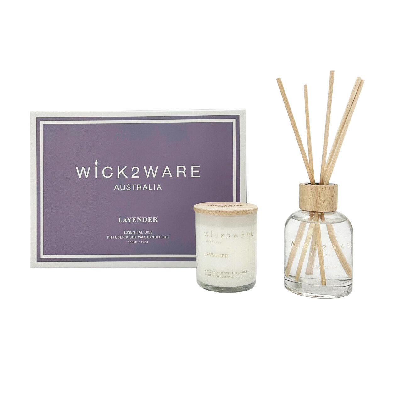 Lavender Essential Oils Diffuser and Soy Wax Candle Set