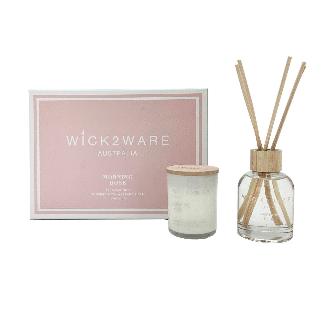 Morning Rose Essential Oils Diffuser and Soy Wax Candle Set