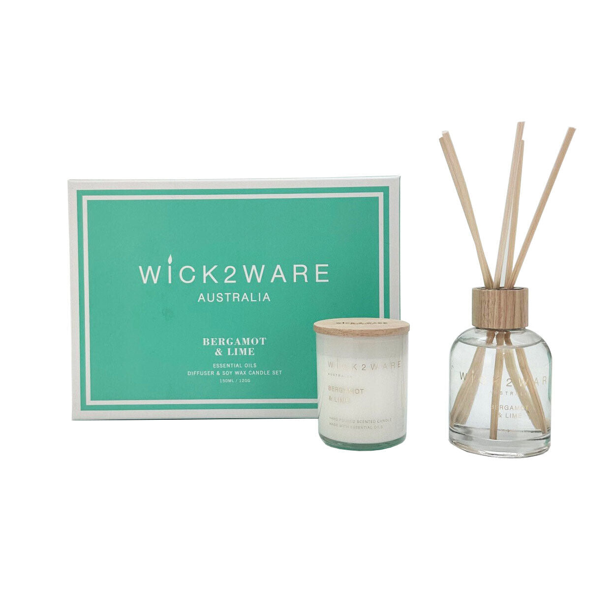 Bergamot and Lime Essential Oils Diffuser and Soy Wax Candle Set