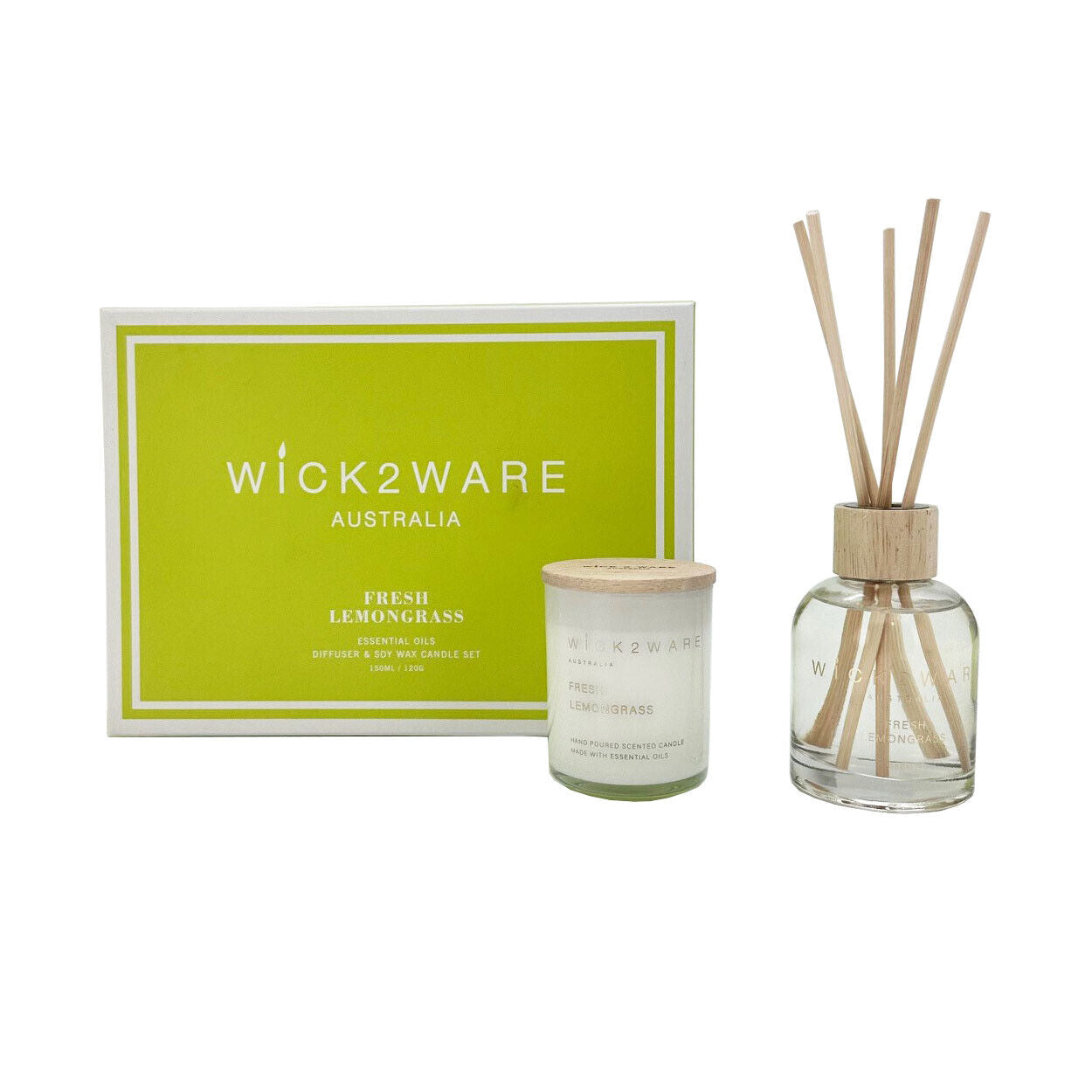 Lemongrass Essential Oils Diffuser and Soy Wax Candle Set