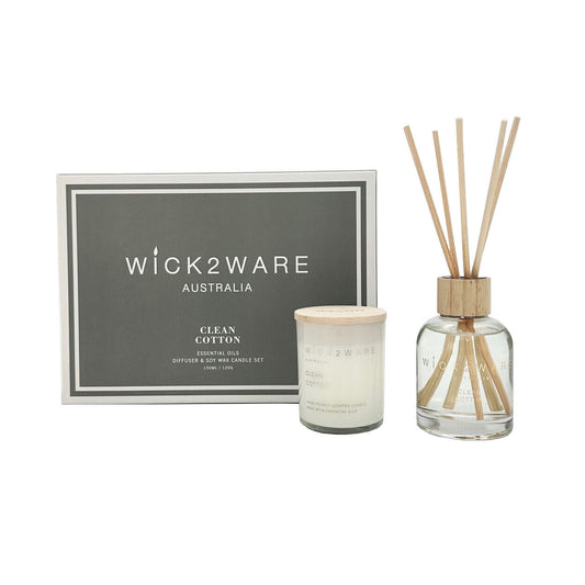 Clean Cotton Essential Oils Diffuser and Soy Wax Candle Set